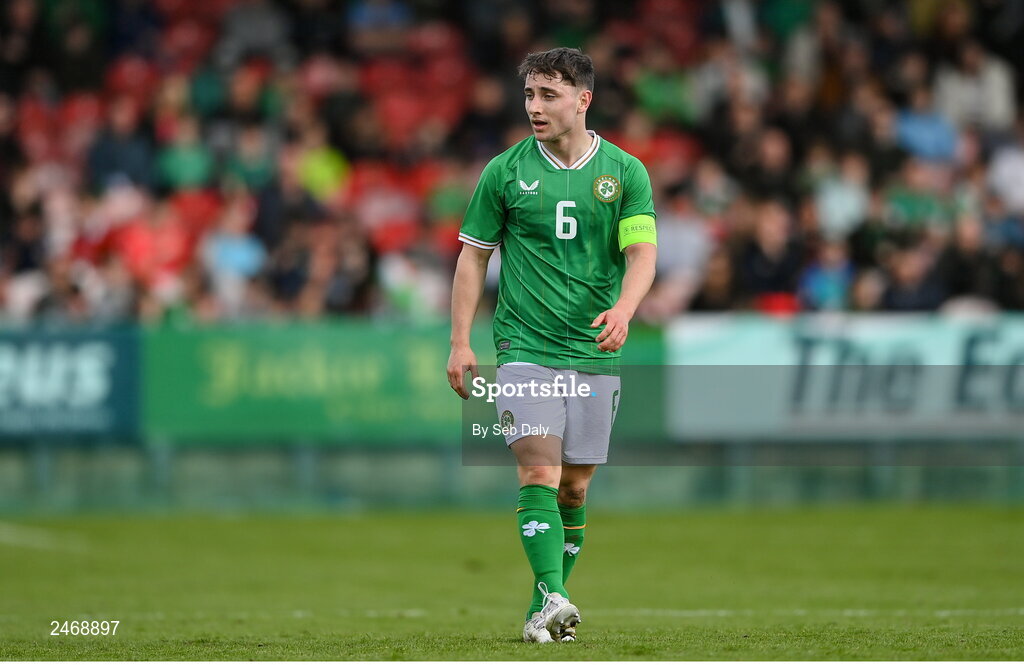 26 March 2023; Joe Hodge of Republic of Ireland during the Under-21 international friendly match between Republic of Ireland and Iceland at Turners Cross in Cork. Photo by Seb Daly/Sportsfile