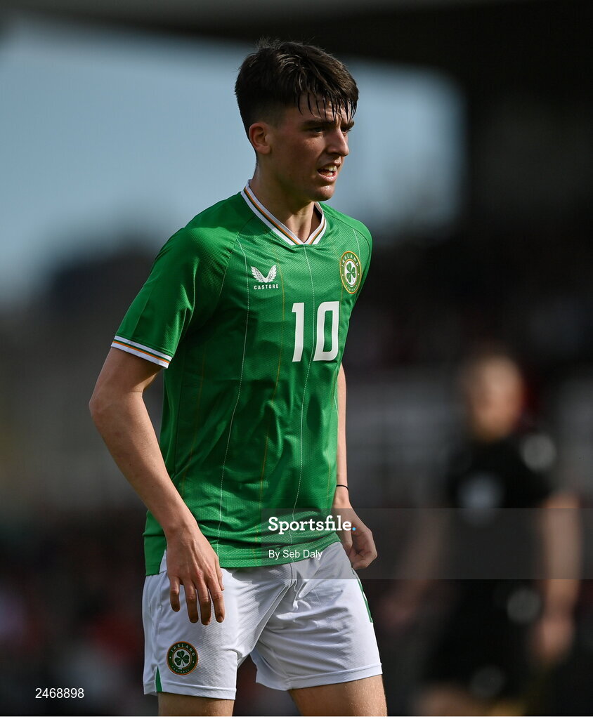 26 March 2023; Andrew Moran of Republic of Ireland during the Under-21 international friendly match between Republic of Ireland and Iceland at Turners Cross in Cork. Photo by Seb Daly/Sportsfile