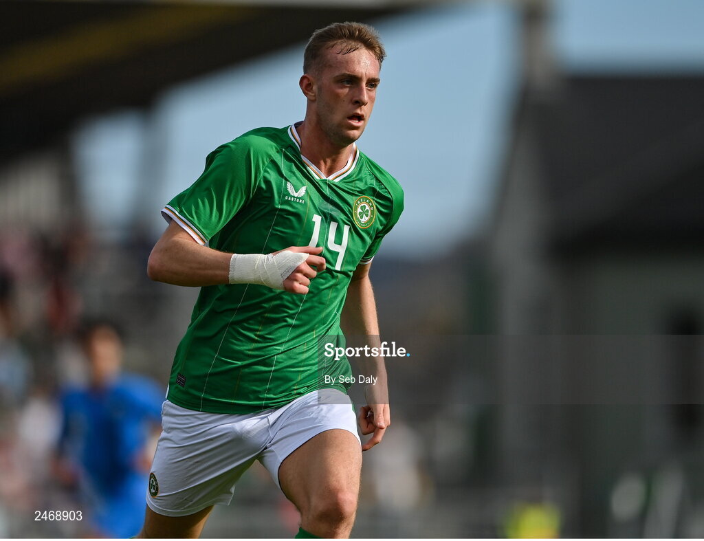 26 March 2023; Killian Phillips of Republic of Ireland during the Under-21 international friendly match between Republic of Ireland and Iceland at Turners Cross in Cork. Photo by Seb Daly/Sportsfile