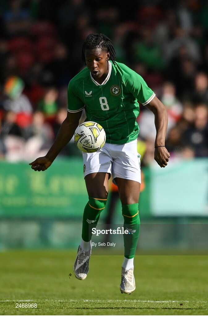 26 March 2023; Bosun Lawal of Republic of Ireland during the Under-21 international friendly match between Republic of Ireland and Iceland at Turners Cross in Cork. Photo by Seb Daly/Sportsfile