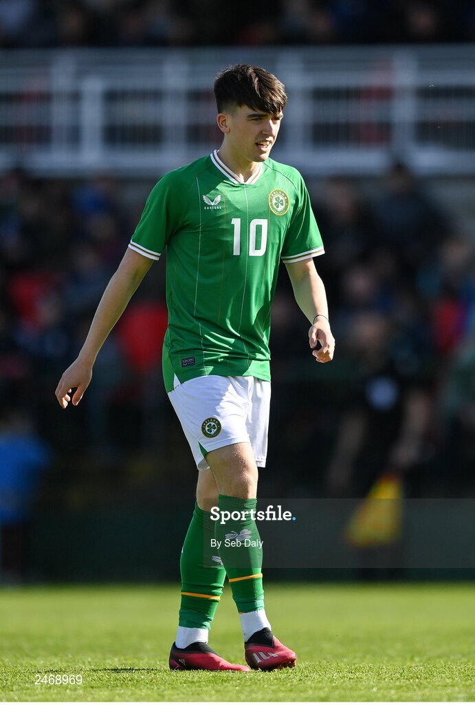26 March 2023; Andrew Moran of Republic of Ireland during the Under-21 international friendly match between Republic of Ireland and Iceland at Turners Cross in Cork. Photo by Seb Daly/Sportsfile