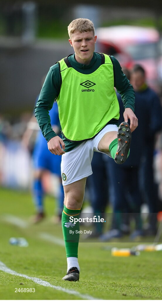26 March 2023; Jay McGrath of Republic of Ireland warms-up during the Under-21 international friendly match between Republic of Ireland and Iceland at Turners Cross in Cork. Photo by Seb Daly/Sportsfile