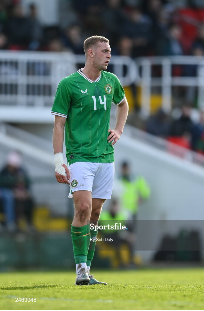 26 March 2023; Killian Phillips of Republic of Ireland during the Under-21 international friendly match between Republic of Ireland and Iceland at Turners Cross in Cork. Photo by Seb Daly/Sportsfile