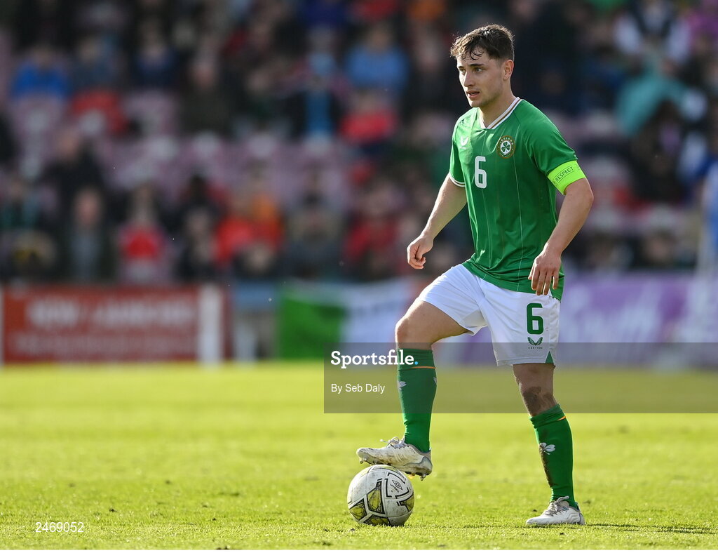 26 March 2023; Joe Hodge of Republic of Ireland during the Under-21 international friendly match between Republic of Ireland and Iceland at Turners Cross in Cork. Photo by Seb Daly/Sportsfile