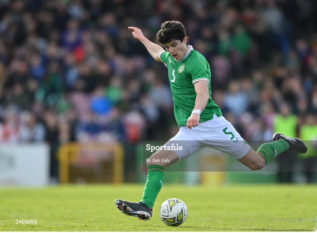 26 March 2023; Anselmo Garcia MacNulty of Republic of Ireland during the Under-21 international friendly match between Republic of Ireland and Iceland at Turners Cross in Cork. Photo by Seb Daly/Sportsfile