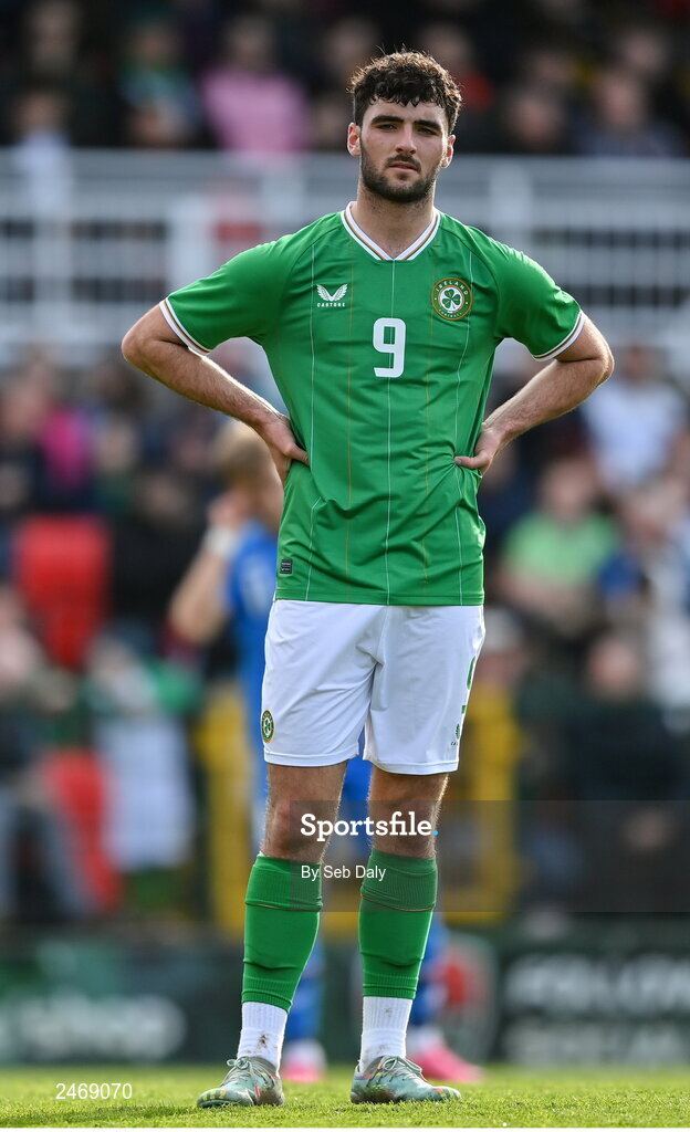 26 March 2023; Tom Cannon of Republic of Ireland during the Under-21 international friendly match between Republic of Ireland and Iceland at Turners Cross in Cork. Photo by Seb Daly/Sportsfile