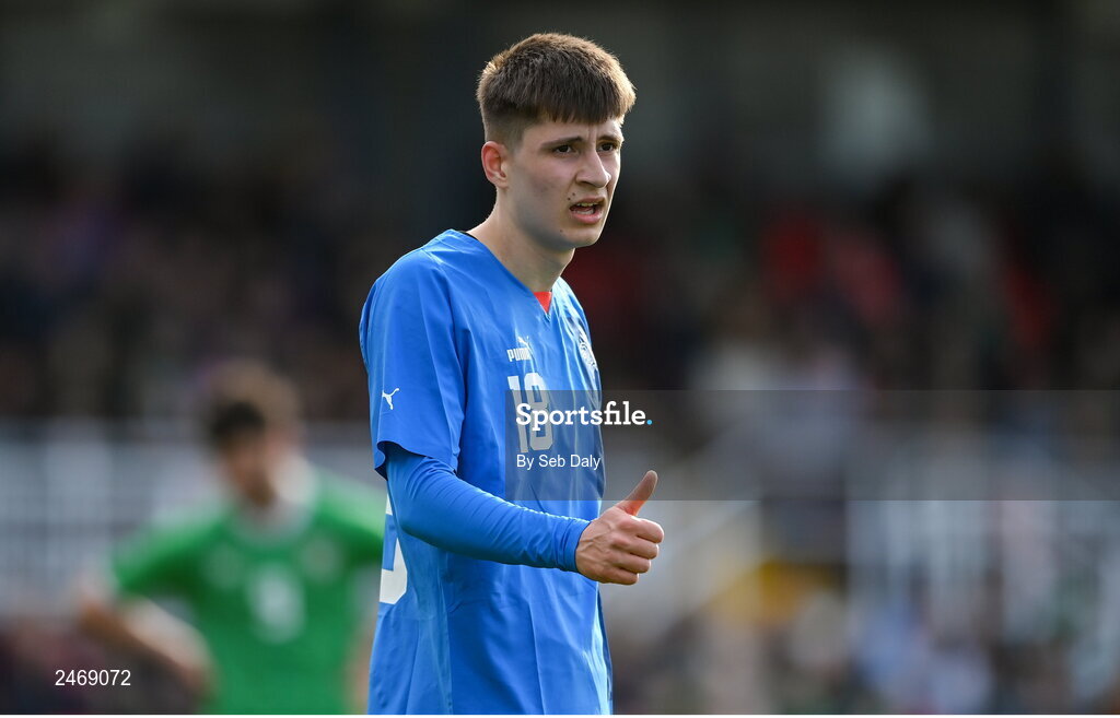 26 March 2023; Andri Hoti of Iceland during the Under-21 international friendly match between Republic of Ireland and Iceland at Turners Cross in Cork. Photo by Seb Daly/Sportsfile