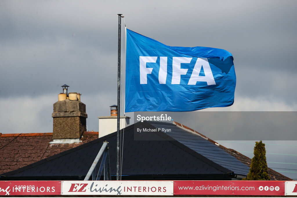 26 March 2023; A FIFA flag is seen during the Under-21 international friendly match between Republic of Ireland and Iceland at Turner's Cross in Cork. Photo by Michael P Ryan/Sportsfile