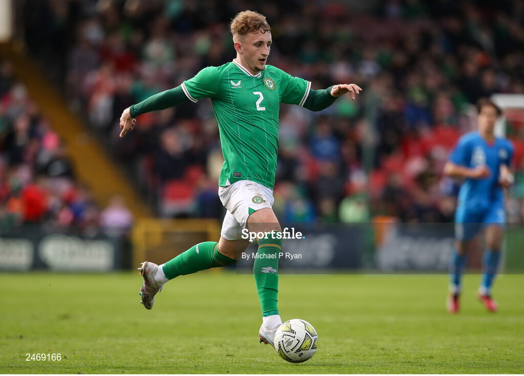 26 March 2023; Sam Curtis of Republic of Ireland during the Under-21 international friendly match between Republic of Ireland and Iceland at Turner's Cross in Cork. Photo by Michael P Ryan/Sportsfile