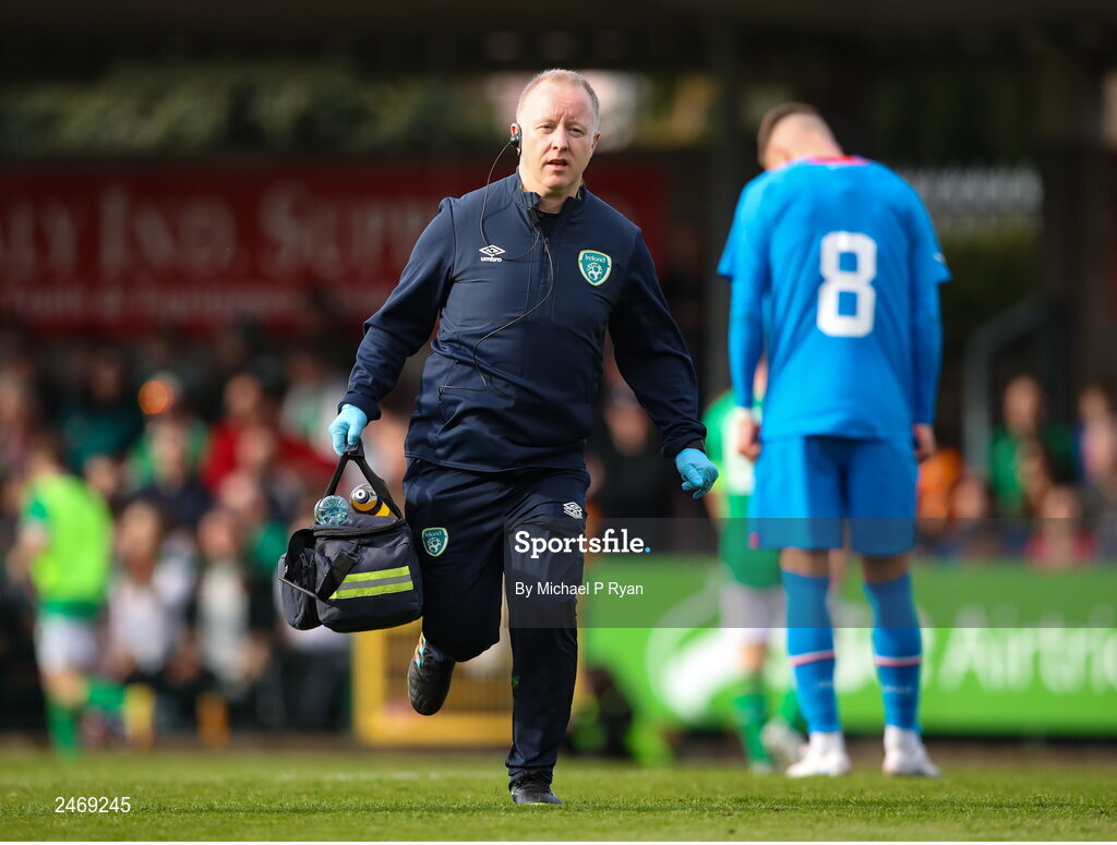 26 March 2023; Republic of Ireland team doctor Dr Mortimer O'Connor during the Under-21 international friendly match between Republic of Ireland and Iceland at Turner's Cross in Cork. Photo by Michael P Ryan/Sportsfile