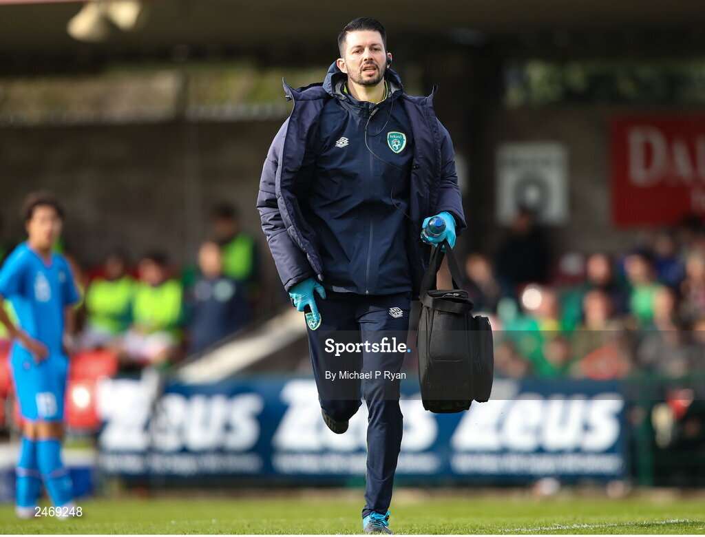 26 March 2023; Republic of Ireland physiotherapist Glauber Barduzzi during the Under-21 international friendly match between Republic of Ireland and Iceland at Turner's Cross in Cork. Photo by Michael P Ryan/Sportsfile
