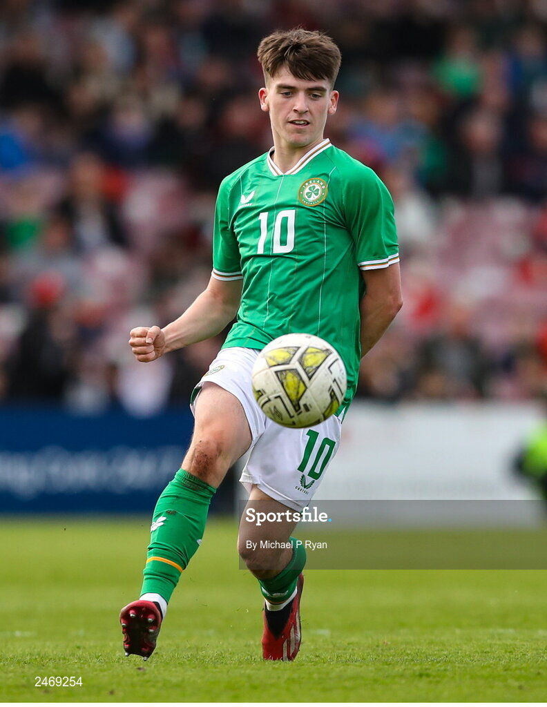 26 March 2023; Andrew Moran of Republic of Ireland during the Under-21 international friendly match between Republic of Ireland and Iceland at Turner's Cross in Cork. Photo by Michael P Ryan/Sportsfile