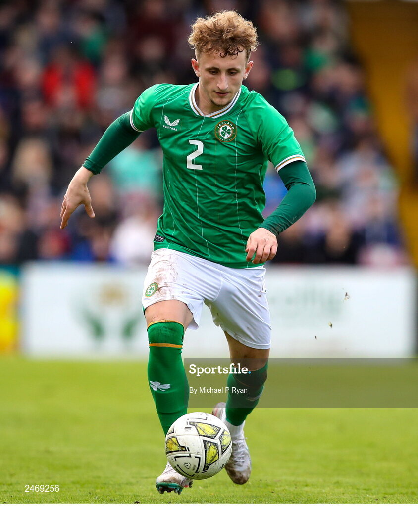 26 March 2023; Sam Curtis of Republic of Ireland during the Under-21 international friendly match between Republic of Ireland and Iceland at Turner's Cross in Cork. Photo by Michael P Ryan/Sportsfile