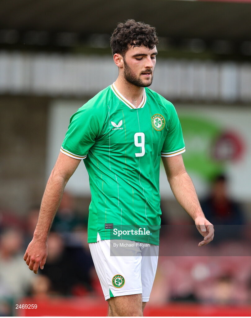 26 March 2023; Tom Cannon of Republic of Ireland during the Under-21 international friendly match between Republic of Ireland and Iceland at Turner's Cross in Cork. Photo by Michael P Ryan/Sportsfile