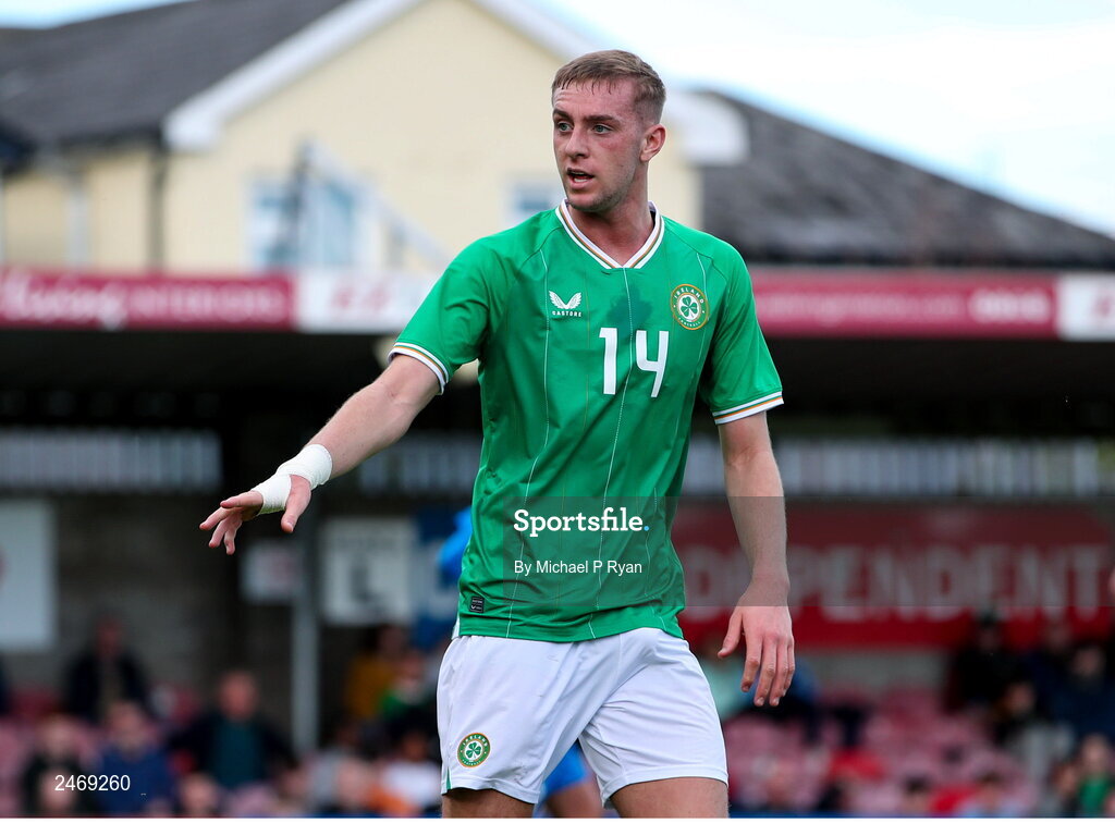 26 March 2023; Killian Phillips of Republic of Ireland during the Under-21 international friendly match between Republic of Ireland and Iceland at Turner's Cross in Cork. Photo by Michael P Ryan/Sportsfile