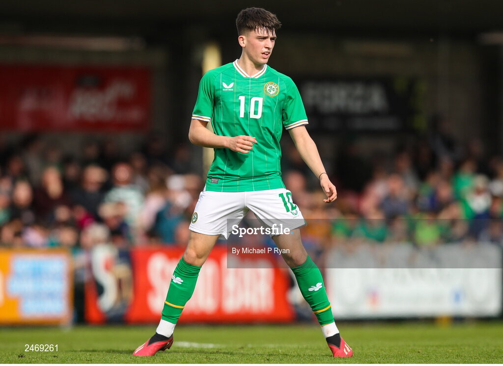 26 March 2023; Andrew Moran of Republic of Ireland during the Under-21 international friendly match between Republic of Ireland and Iceland at Turner's Cross in Cork. Photo by Michael P Ryan/Sportsfile