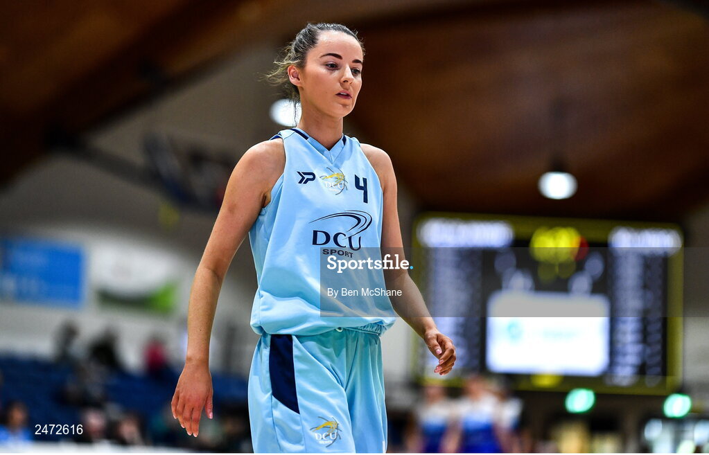 1 April 2023; Megan Connolly of DCU Mercy during the MissQuote.ie Champions Trophy Final match between The Address UCC Glanmire, Cork and DCU Mercy, Dublin at National Basketball Arena in Tallaght, Dublin. Photo by Ben McShane/Sportsfile