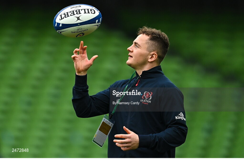 1 April 2023; Michael Lowry of Ulster before the Heineken Champions Cup Round of 16 match between Leinster and Ulster at Aviva Stadium in Dublin. Photo by Ramsey Cardy/Sportsfile