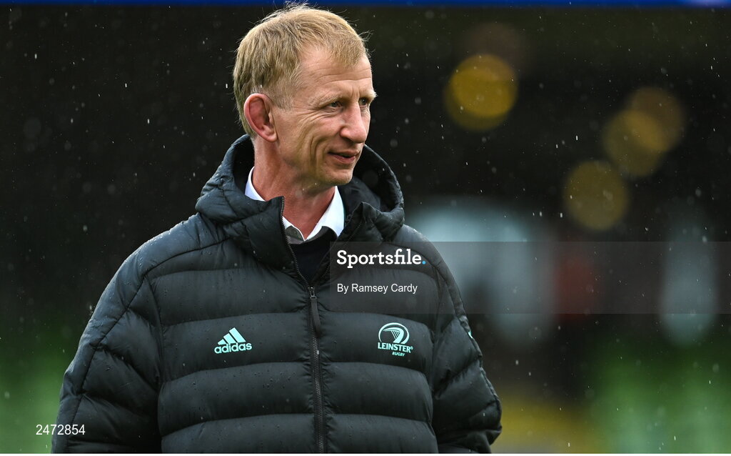 1 April 2023; Leinster head coach Leo Cullen before the Heineken Champions Cup Round of 16 match between Leinster and Ulster at Aviva Stadium in Dublin. Photo by Ramsey Cardy/Sportsfile