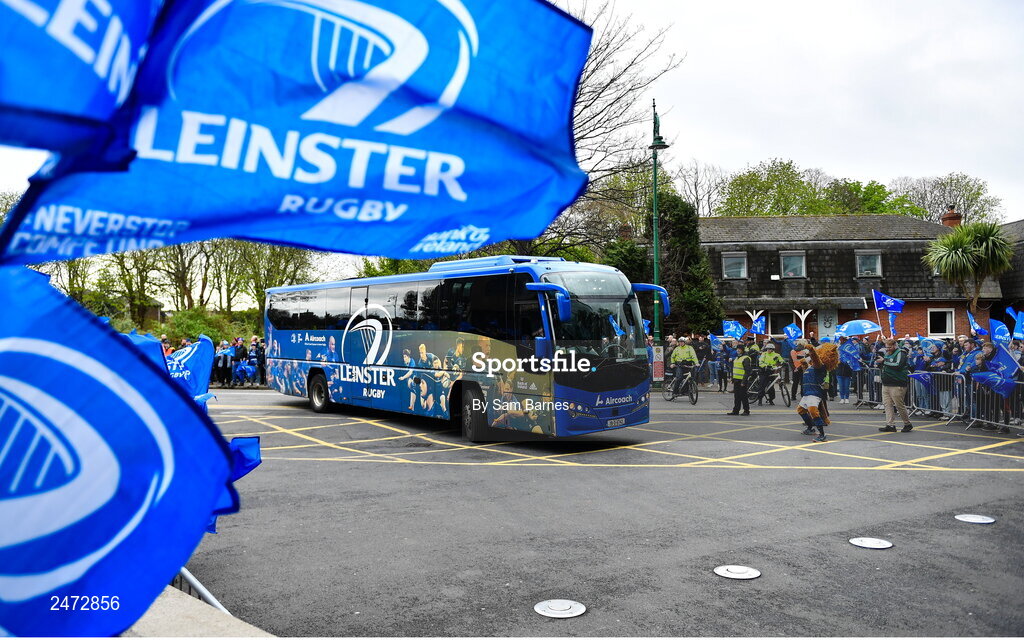 1 April 2023; Leinster team arrive before the Heineken Champions Cup Round of 16 match between Leinster and Ulster at Aviva Stadium in Dublin. Photo by Sam Barnes/Sportsfile