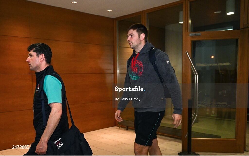 1 April 2023; Iain Henderson of Ulster arrives before the Heineken Champions Cup Round of 16 match between Leinster and Ulster at the Aviva Stadium in Dublin. Photo by Harry Murphy/Sportsfile