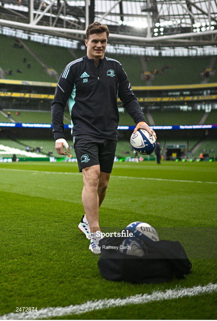 1 April 2023; Josh van der Flier of Leinster before the Heineken Champions Cup Round of 16 match between Leinster and Ulster at Aviva Stadium in Dublin. Photo by Ramsey Cardy/Sportsfile