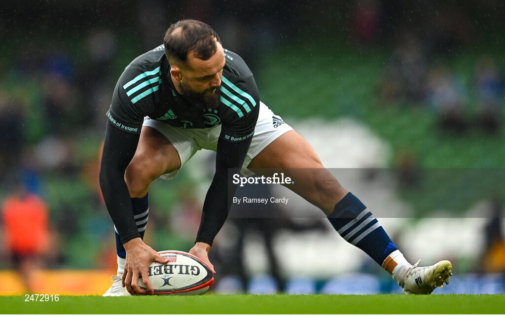 1 April 2023; Jamison Gibson-Park of Leinster warming up before the Heineken Champions Cup Round of 16 match between Leinster and Ulster at Aviva Stadium in Dublin. Photo by Ramsey Cardy/Sportsfile