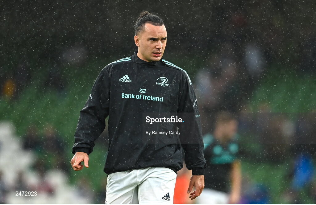 1 April 2023; James Lowe of Leinster before the Heineken Champions Cup Round of 16 match between Leinster and Ulster at Aviva Stadium in Dublin. Photo by Ramsey Cardy/Sportsfile