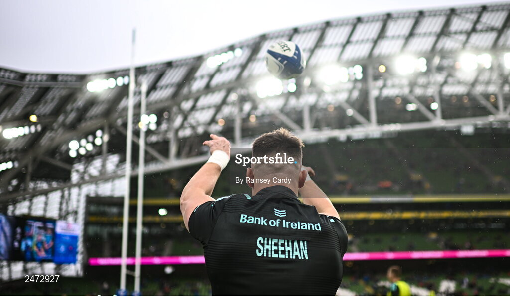 1 April 2023; Dan Sheehan of Leinster warming up before the Heineken Champions Cup Round of 16 match between Leinster and Ulster at Aviva Stadium in Dublin. Photo by Ramsey Cardy/Sportsfile