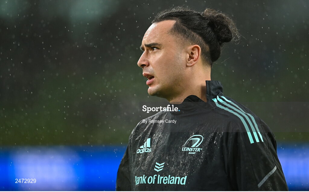 1 April 2023; James Lowe of Leinster before the Heineken Champions Cup Round of 16 match between Leinster and Ulster at Aviva Stadium in Dublin. Photo by Ramsey Cardy/Sportsfile