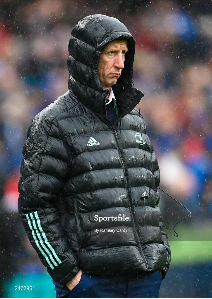1 April 2023; Leinster head coach Leo Cullen before the Heineken Champions Cup Round of 16 match between Leinster and Ulster at Aviva Stadium in Dublin. Photo by Ramsey Cardy/Sportsfile