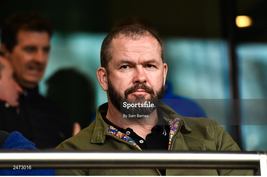 1 April 2023; Ireland head coach Andy Farrell before the Heineken Champions Cup Round of 16 match between Leinster and Ulster at Aviva Stadium in Dublin. Photo by Sam Barnes/Sportsfile