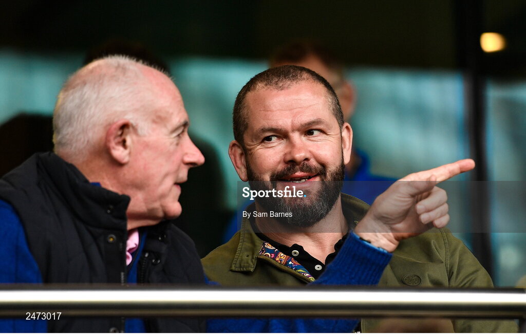 1 April 2023; Ireland head coach Andy Farrell before the Heineken Champions Cup Round of 16 match between Leinster and Ulster at Aviva Stadium in Dublin. Photo by Sam Barnes/Sportsfile