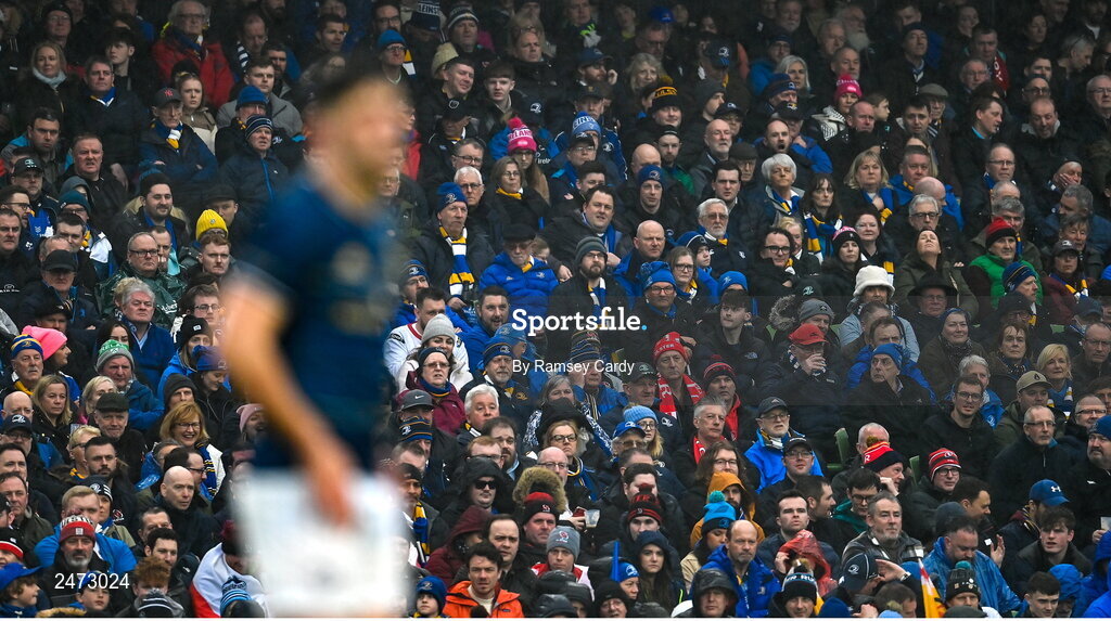 1 April 2023; Supporters during the Heineken Champions Cup Round of 16 match between Leinster and Ulster at Aviva Stadium in Dublin. Photo by Ramsey Cardy/Sportsfile