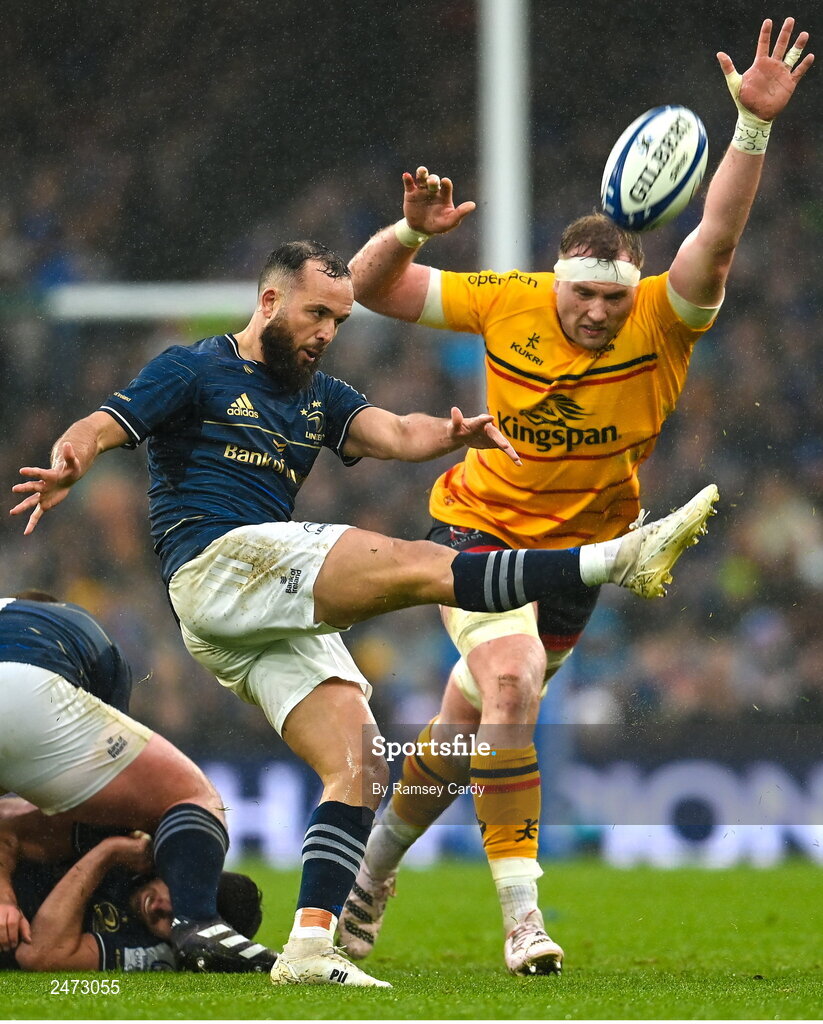 1 April 2023; Jamison Gibson-Park of Leinster in action against Kieran Treadwell of Ulster during the Heineken Champions Cup Round of 16 match between Leinster and Ulster at Aviva Stadium in Dublin. Photo by Ramsey Cardy/Sportsfile