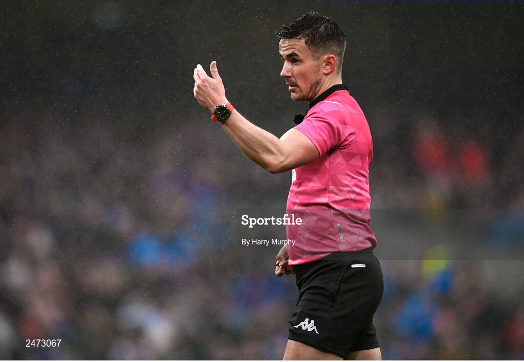 1 April 2023; Referee Luke Pearce during the Heineken Champions Cup Round of 16 match between Leinster and Ulster at the Aviva Stadium in Dublin. Photo by Harry Murphy/Sportsfile