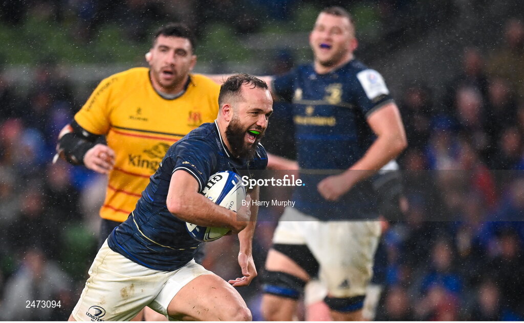 1 April 2023; Jamison Gibson-Park of Leinster on his way to scoring his side's second try during the Heineken Champions Cup Round of 16 match between Leinster and Ulster at the Aviva Stadium in Dublin. Photo by Harry Murphy/Sportsfile