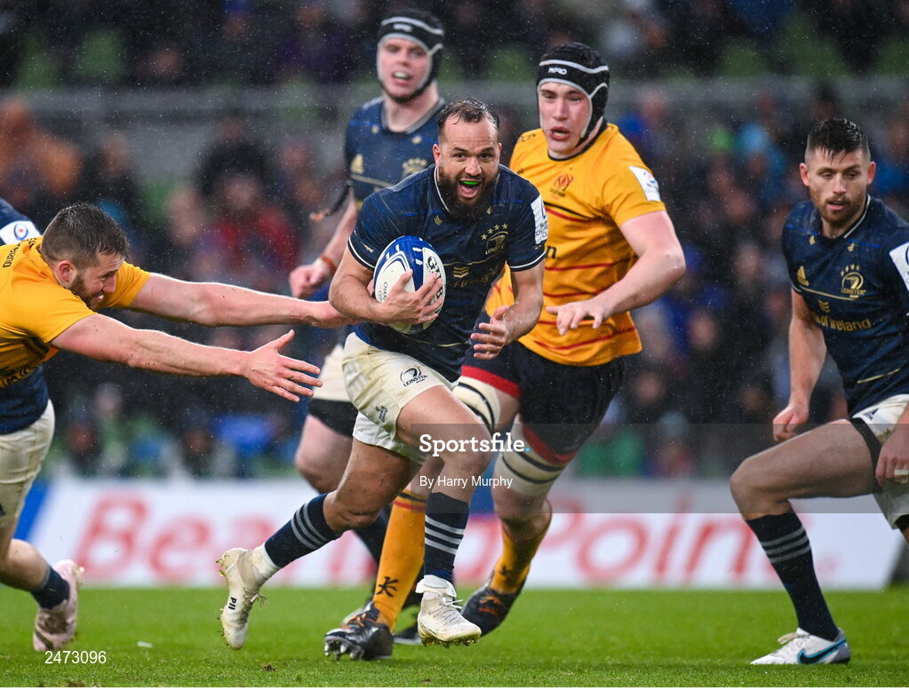 1 April 2023; Jamison Gibson-Park of Leinster on his way to scoring his side's second try during the Heineken Champions Cup Round of 16 match between Leinster and Ulster at the Aviva Stadium in Dublin. Photo by Harry Murphy/Sportsfile