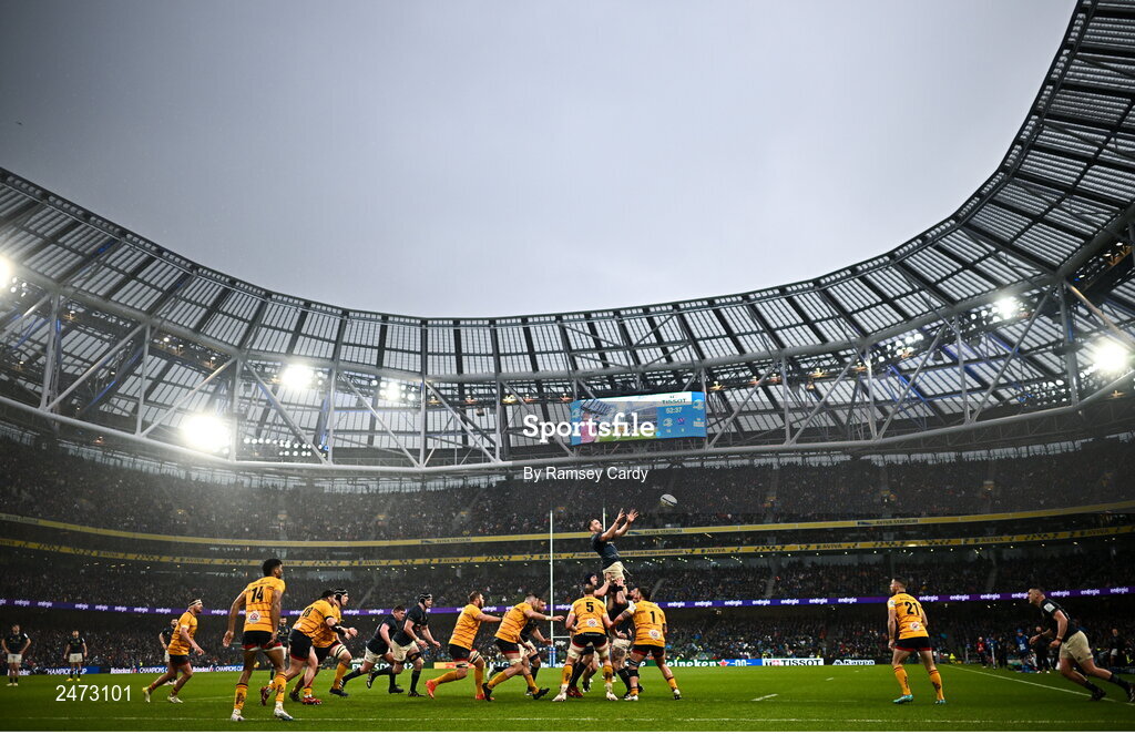 1 April 2023; Jack Conan of Leinster takes possession in a lineout during the Heineken Champions Cup Round of 16 match between Leinster and Ulster at Aviva Stadium in Dublin. Photo by Ramsey Cardy/Sportsfile