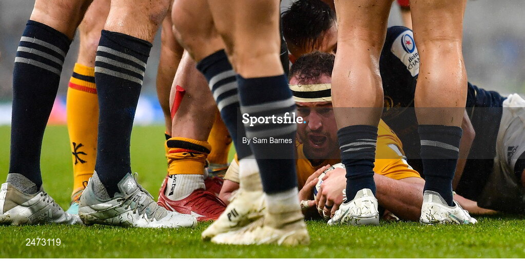 1 April 2023; Rob Herring of Ulster scores his side's second try during the Heineken Champions Cup Round of 16 match between Leinster and Ulster at Aviva Stadium in Dublin. Photo by Sam Barnes/Sportsfile