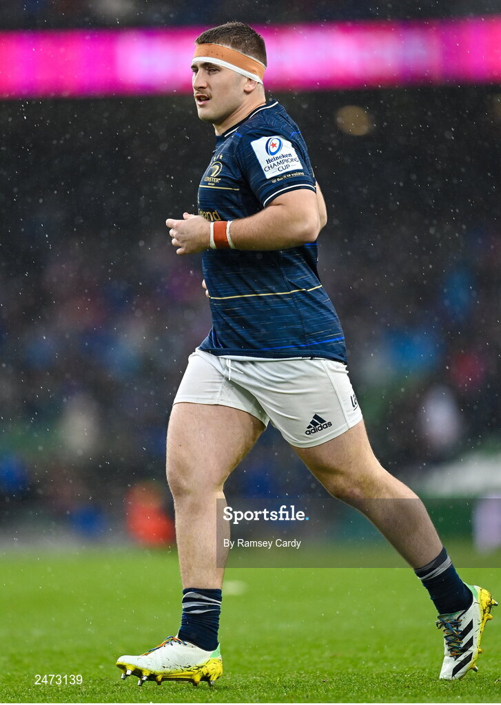 1 April 2023; John McKee of Leinster during the Heineken Champions Cup Round of 16 match between Leinster and Ulster at Aviva Stadium in Dublin. Photo by Ramsey Cardy/Sportsfile