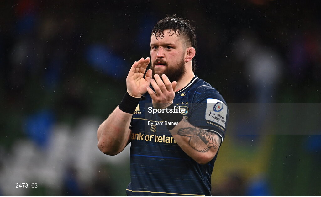 1 April 2023; Andrew Porter of Leinster after his side's victory in the Heineken Champions Cup Round of 16 match between Leinster and Ulster at Aviva Stadium in Dublin. Photo by Sam Barnes/Sportsfile