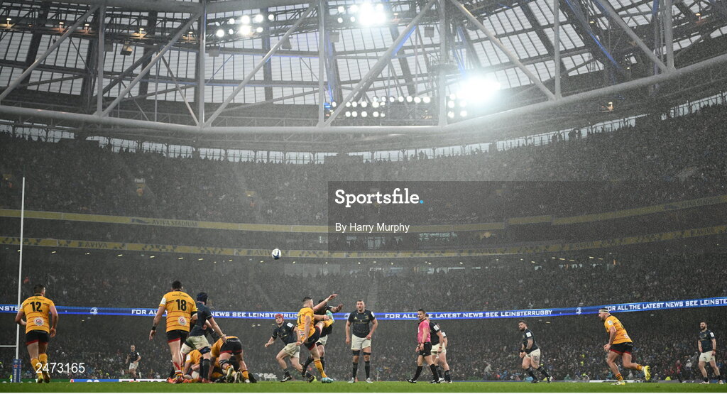 1 April 2023; A view of action as John Cooney of Ulster kick during the Heineken Champions Cup Round of 16 match between Leinster and Ulster at the Aviva Stadium in Dublin. Photo by Harry Murphy/Sportsfile
