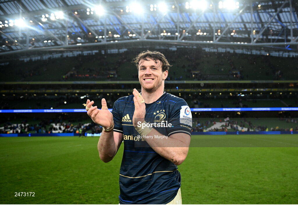 1 April 2023; Ryan Baird of Leinster after his side's victory in the Heineken Champions Cup Round of 16 match between Leinster and Ulster at the Aviva Stadium in Dublin. Photo by Harry Murphy/Sportsfile