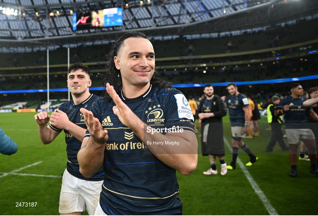 1 April 2023; James Lowe of Leinster after the Heineken Champions Cup Round of 16 match between Leinster and Ulster at the Aviva Stadium in Dublin. Photo by Harry Murphy/Sportsfile