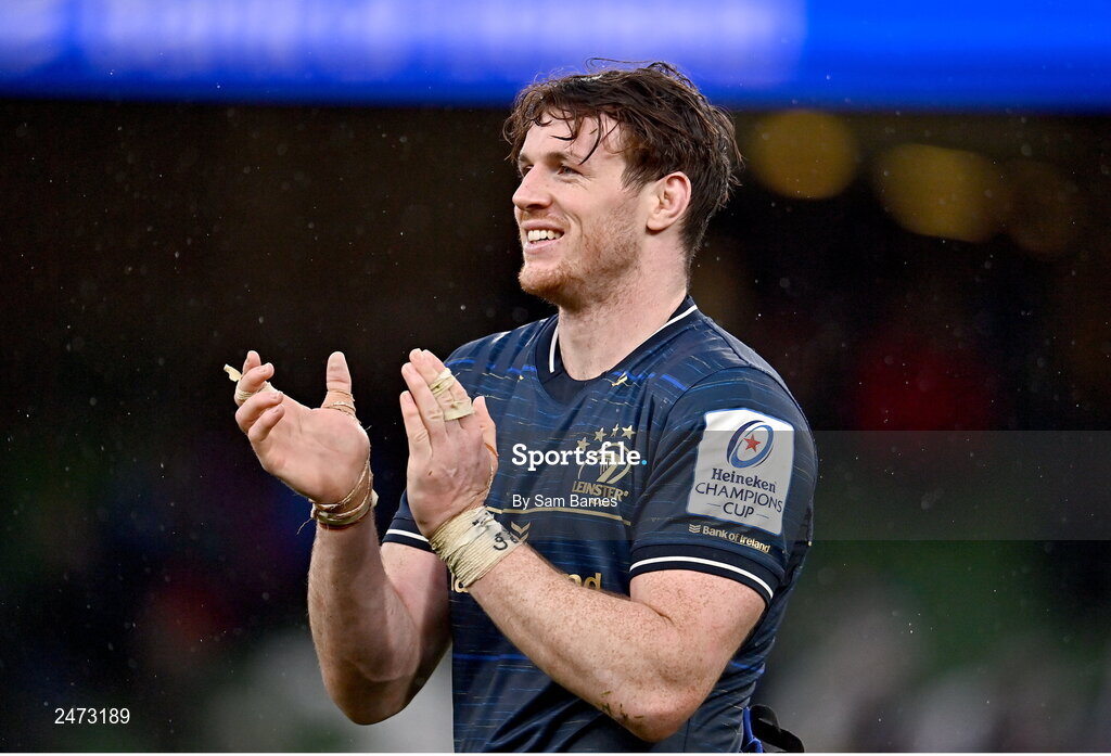 1 April 2023; Ryan Baird of Leinster after his side's victory in the Heineken Champions Cup Round of 16 match between Leinster and Ulster at Aviva Stadium in Dublin. Photo by Sam Barnes/Sportsfile