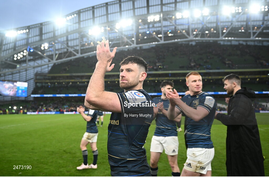 1 April 2023; Hugo Keenan of Leinster after the Heineken Champions Cup Round of 16 match between Leinster and Ulster at the Aviva Stadium in Dublin. Photo by Harry Murphy/Sportsfile