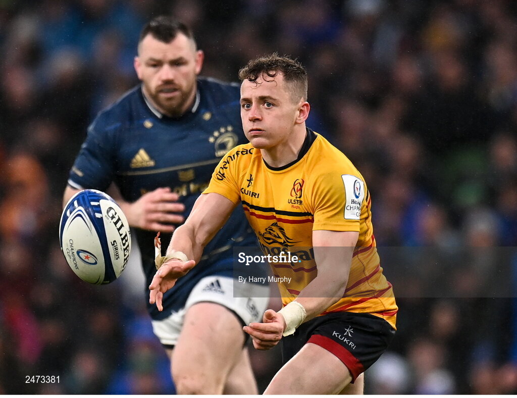 1 April 2023; Michael Lowry of Ulster during the Heineken Champions Cup Round of 16 match between Leinster and Ulster at Aviva Stadium in Dublin. Photo by Harry Murphy/Sportsfile