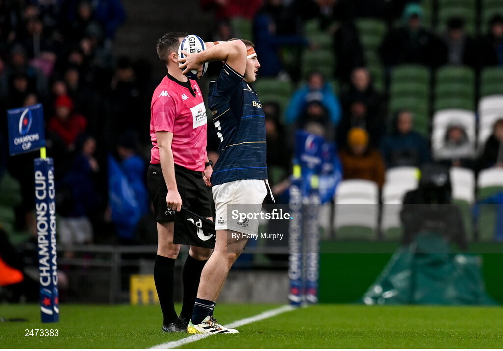 1 April 2023; John McKee of Leinster during the Heineken Champions Cup Round of 16 match between Leinster and Ulster at Aviva Stadium in Dublin. Photo by Harry Murphy/Sportsfile