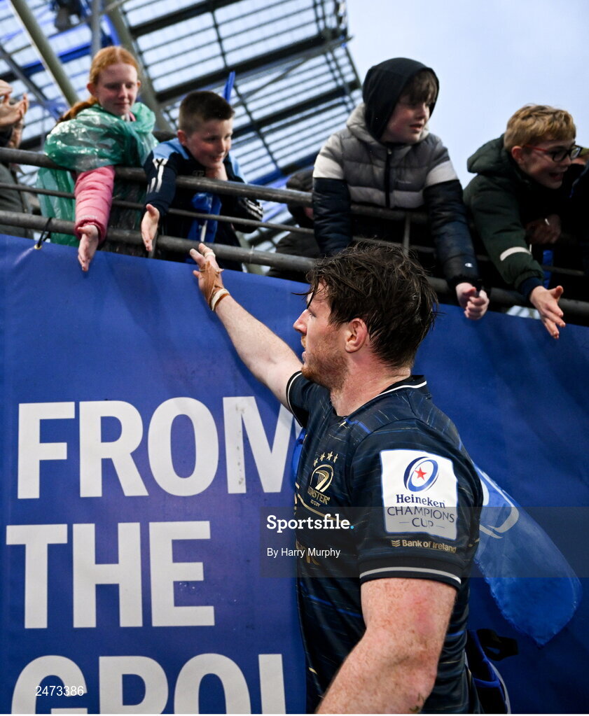 1 April 2023; Ryan Baird of Leinster after his side's victory in the Heineken Champions Cup Round of 16 match between Leinster and Ulster at Aviva Stadium in Dublin. Photo by Harry Murphy/Sportsfile